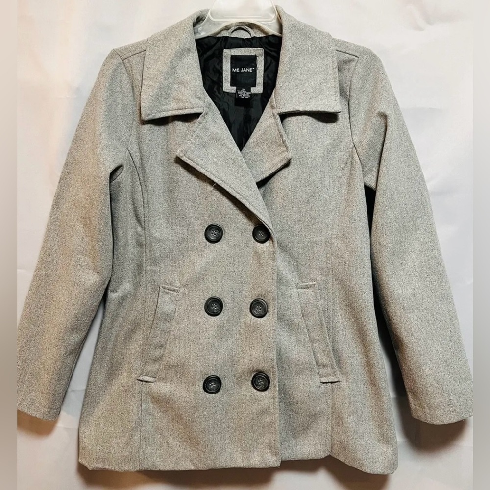 ME JANE Women's Sz XL Double Breasted Peacoat  Wool Swing Jacket‎ Gray Coat
